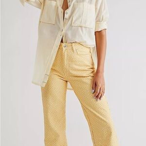 Free People Sz 30 The Ragged Priest Solar Dad Jeans yellow geometric high rise